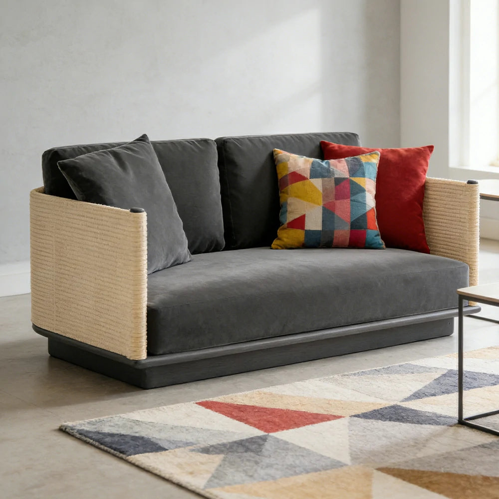 LUXORA Two-Seater Sofa - Waterproof Rope Design, Quick-Dry Cushion, High-Density Foam Support, Weather-Resistant Fabric