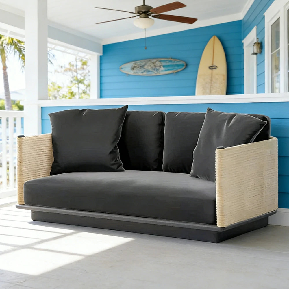 LUXORA Two-Seater Sofa - Waterproof Rope Design, Quick-Dry Cushion, High-Density Foam Support, Weather-Resistant Fabric