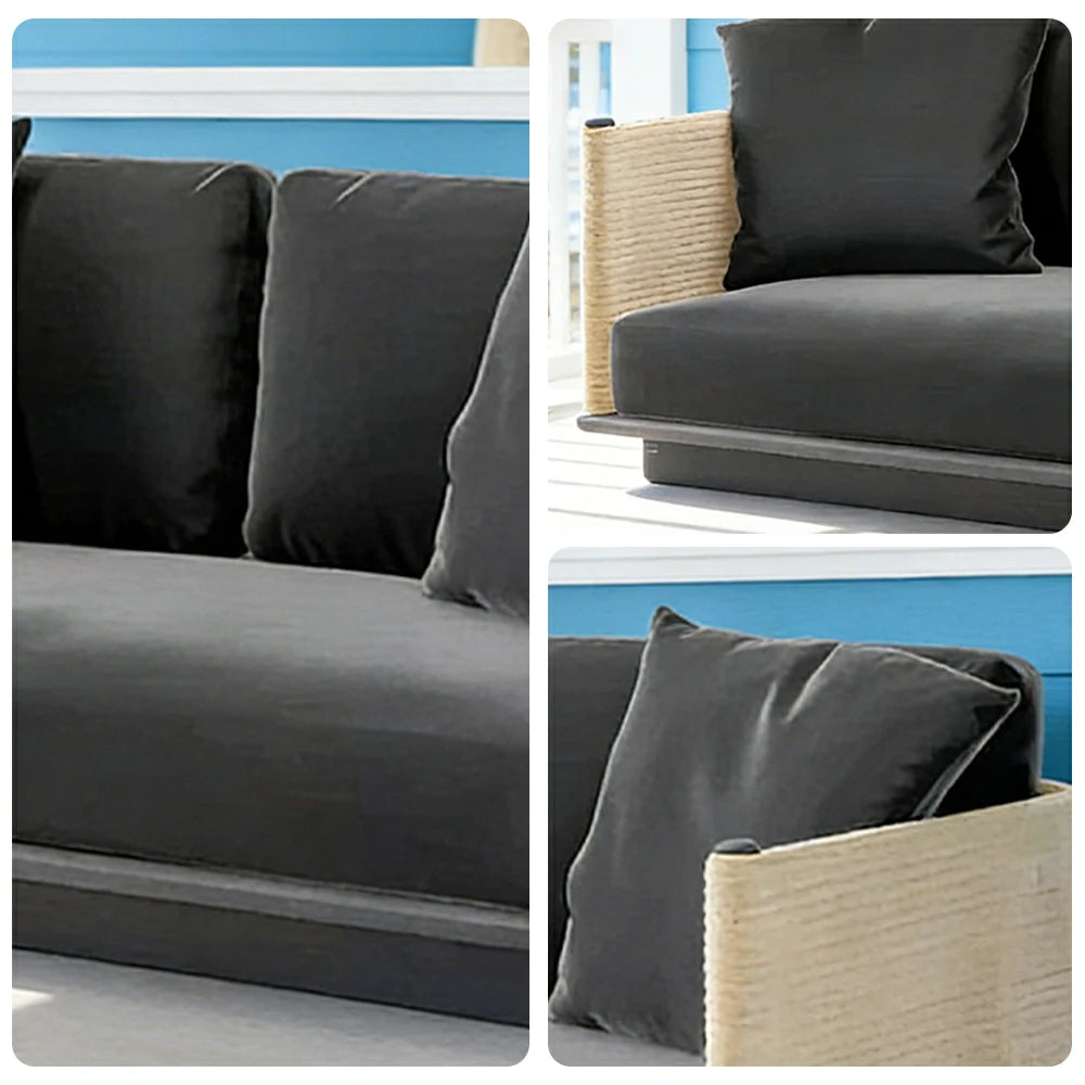 LUXORA Two-Seater Sofa - Waterproof Rope Design, Quick-Dry Cushion, High-Density Foam Support, Weather-Resistant Fabric