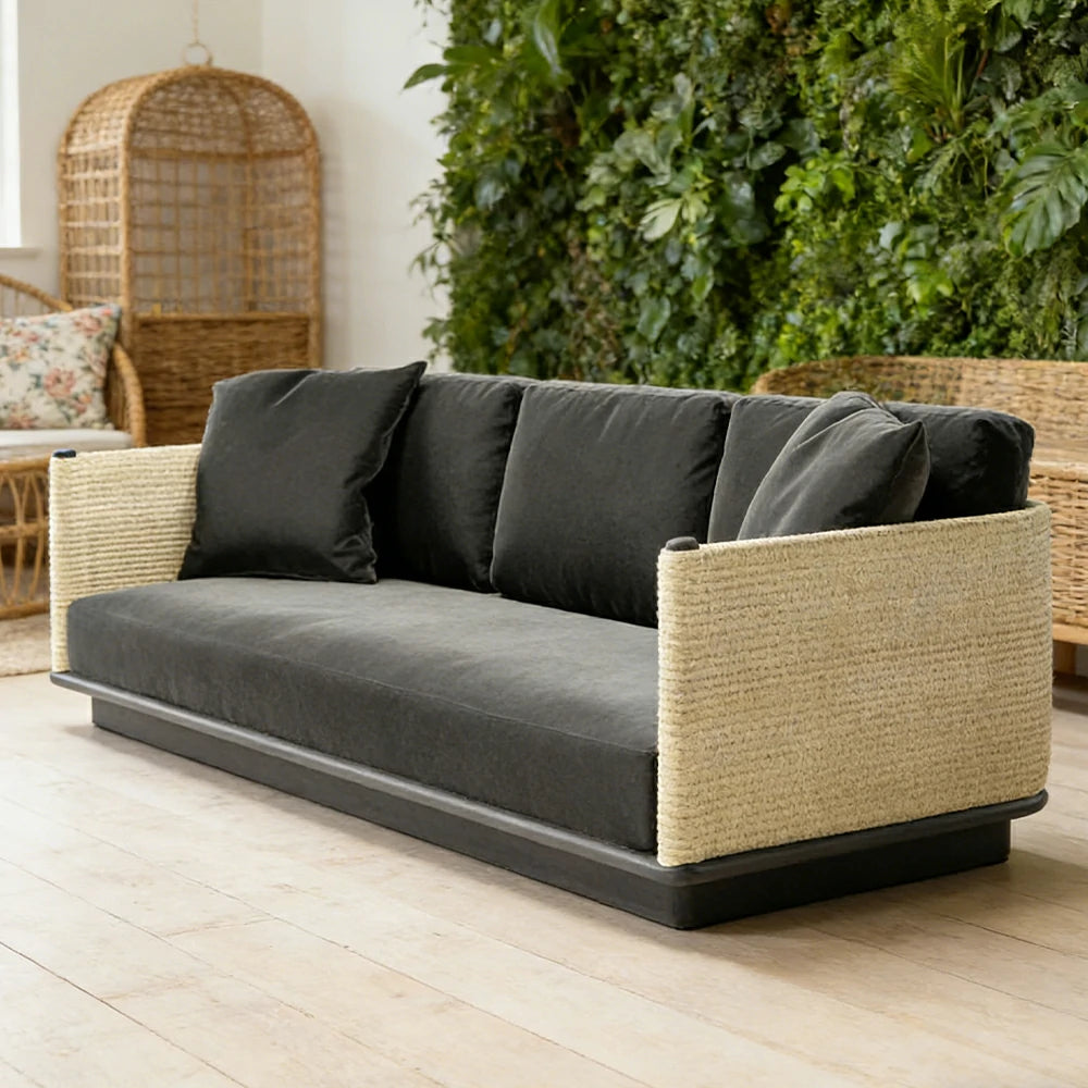 LUXORA Three-Seater Sofa - Waterproof Rope Design, Quick-Dry Cushion, High-Density Foam Support, Weather-Resistant Fabric
