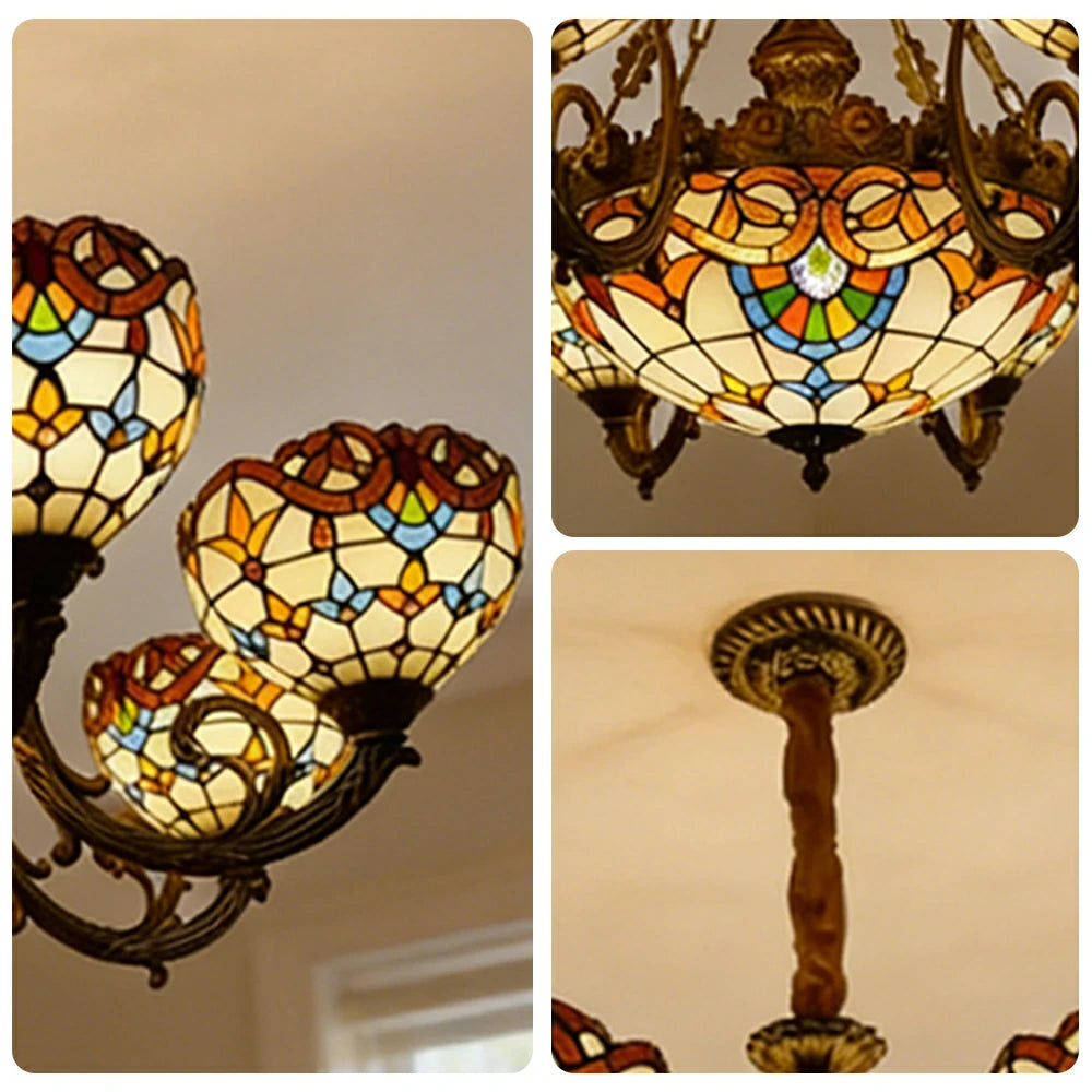 LUXORA 110/120cm European Vintage Colored Glass Chandelier Multi-Light Iron Decorative Adjustable Chain Living Room Dining Bedroom Study