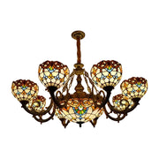 LUXORA 110/120cm European Vintage Colored Glass Chandelier Multi-Light Iron Decorative Adjustable Chain Living Room Dining Bedroom Study