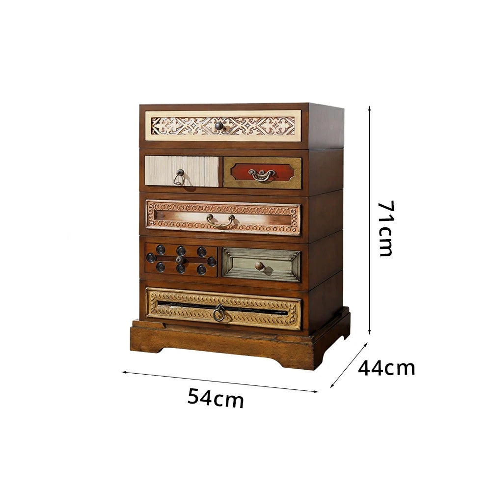 LUXORA Vintage Multi-Drawer Cabinet - Solid Wood Storage Chest for Bedroom Entryway - Walnut