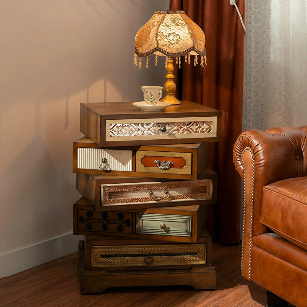 LUXORA Vintage Multi-Drawer Cabinet - Solid Wood Storage Chest for Bedroom Entryway - Walnut