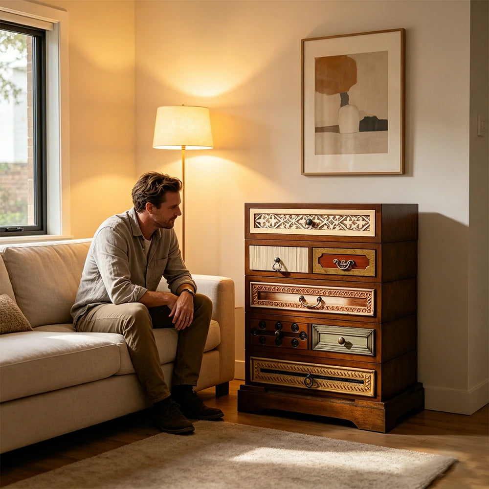 LUXORA Vintage Multi-Drawer Cabinet - Solid Wood Storage Chest for Bedroom Entryway - Walnut