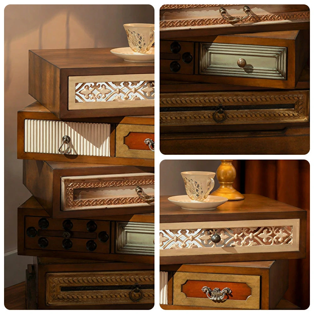 LUXORA Vintage Multi-Drawer Cabinet - Solid Wood Storage Chest for Bedroom Entryway - Walnut