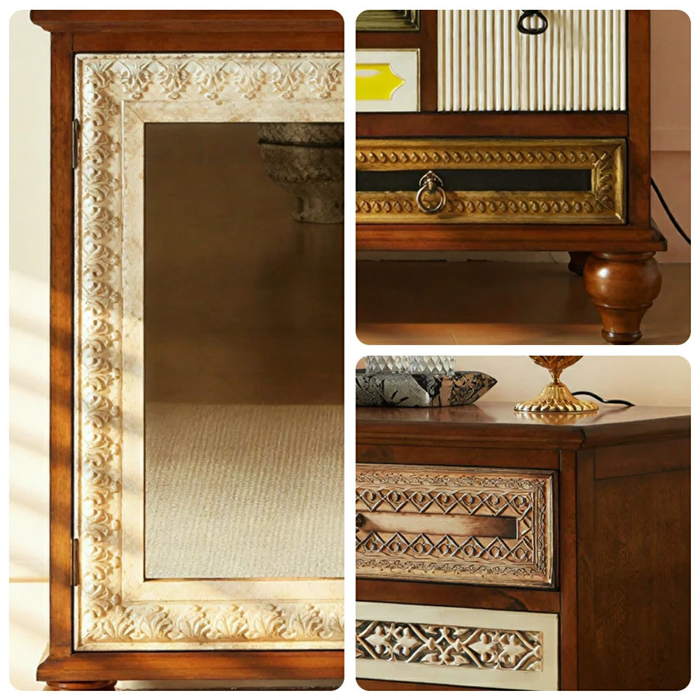 LIVARA Giverny Entryway Sideboard - Vintage Storage Cabinet with Glass Door - Antique Wood