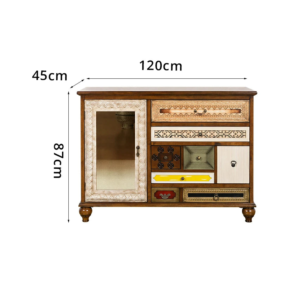 LIVARA Giverny Entryway Sideboard - Vintage Storage Cabinet with Glass Door - Antique Wood