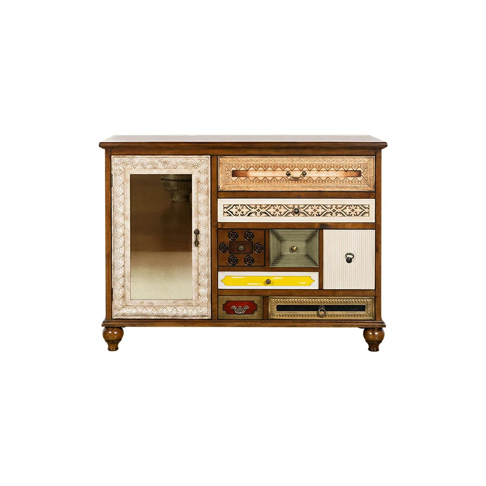 LIVARA Giverny Entryway Sideboard - Vintage Storage Cabinet with Glass Door - Antique Wood
