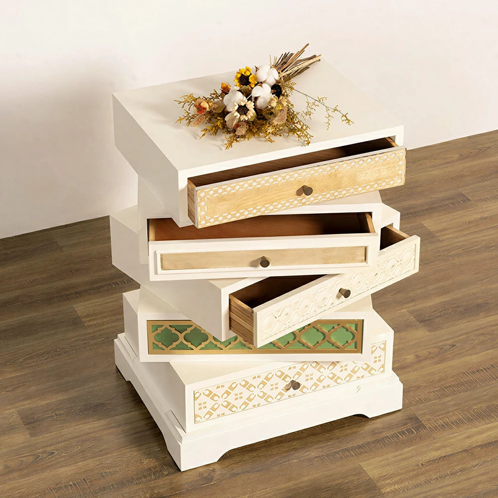 LUXORA Vintage Multi-Drawer Cabinet - Solid Wood Storage Chest for Bedroom Entryway - White