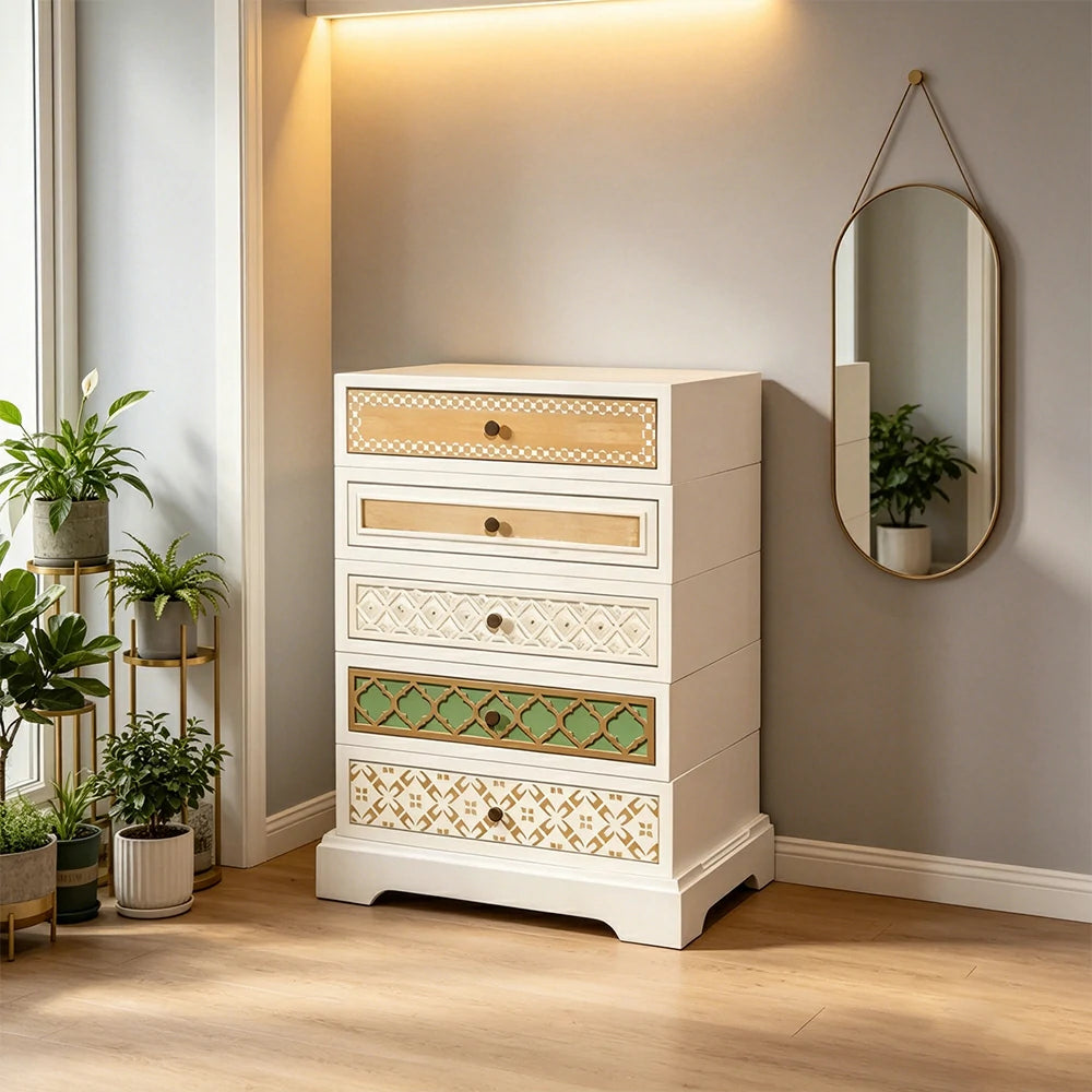 LUXORA Vintage Multi-Drawer Cabinet - Solid Wood Storage Chest for Bedroom Entryway - White