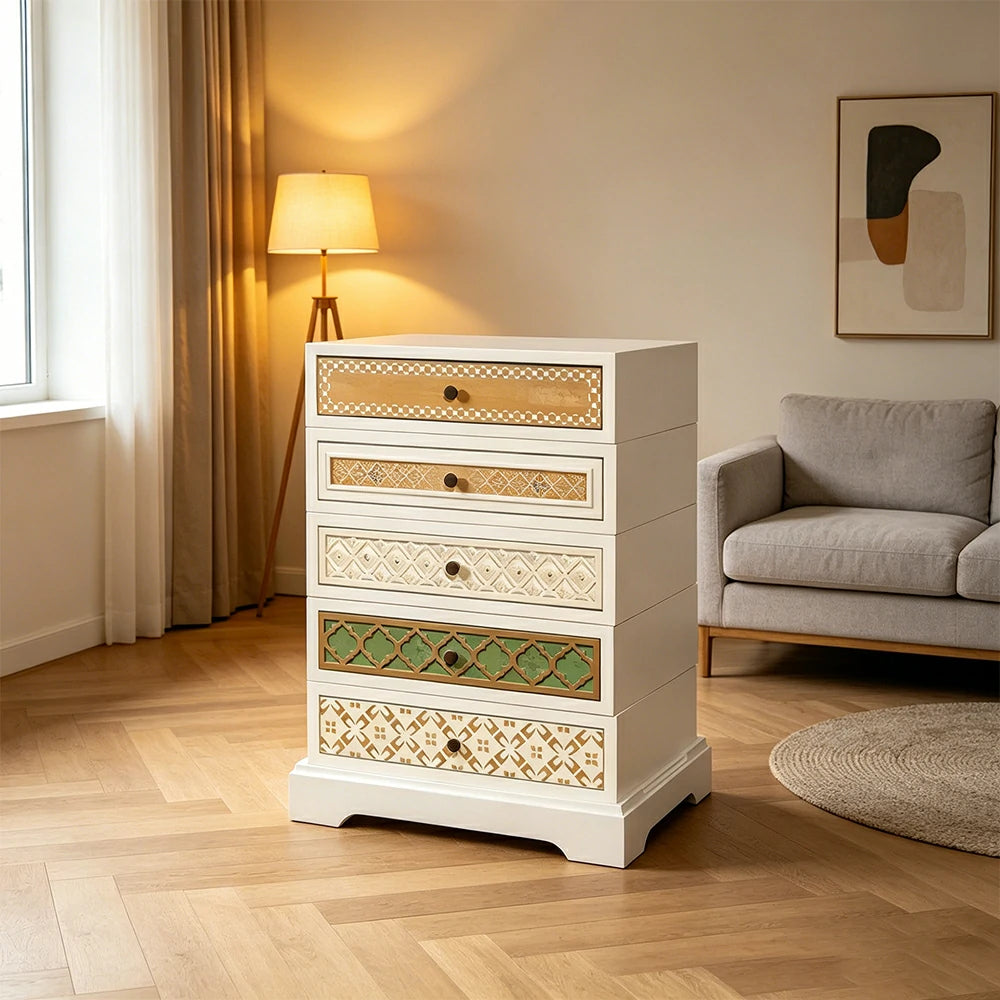 LUXORA Vintage Multi-Drawer Cabinet - Solid Wood Storage Chest for Bedroom Entryway - White