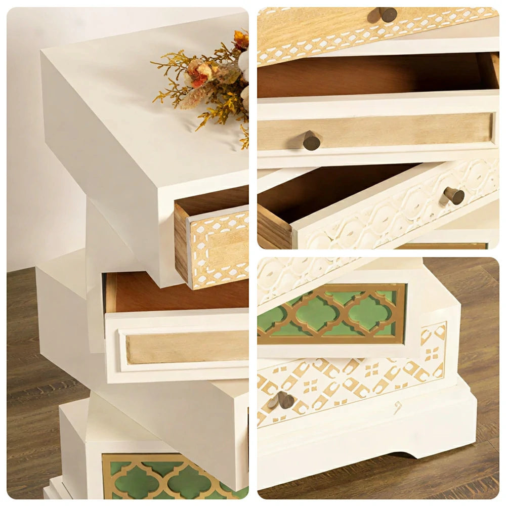 LUXORA Vintage Multi-Drawer Cabinet - Solid Wood Storage Chest for Bedroom Entryway - White