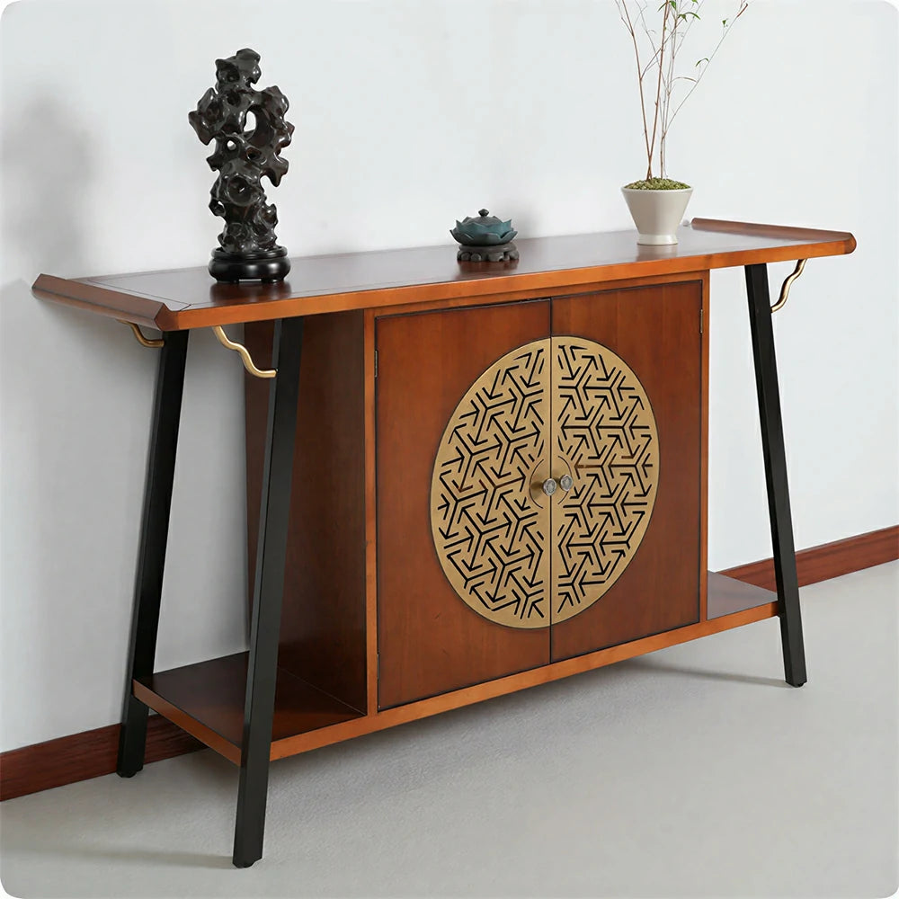 LUXORA Entryway Console Cabinet - Solid Wood Storage Table with Metal Doors - Vintage Wood