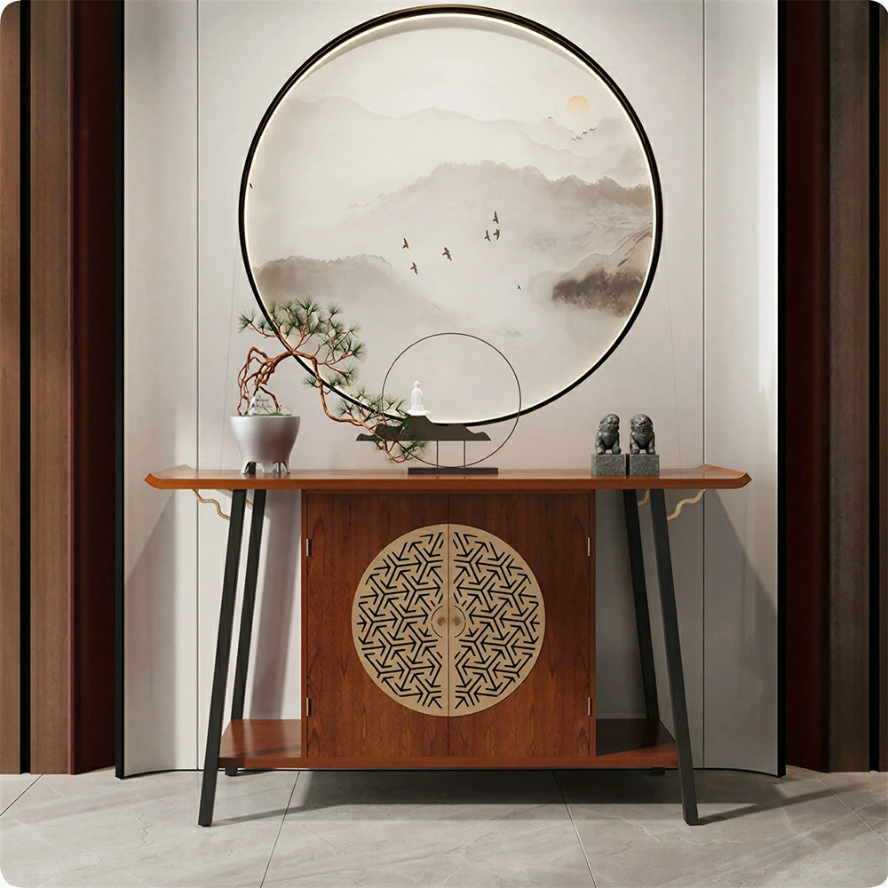 LUXORA Entryway Console Cabinet - Solid Wood Storage Table with Metal Doors - Vintage Wood