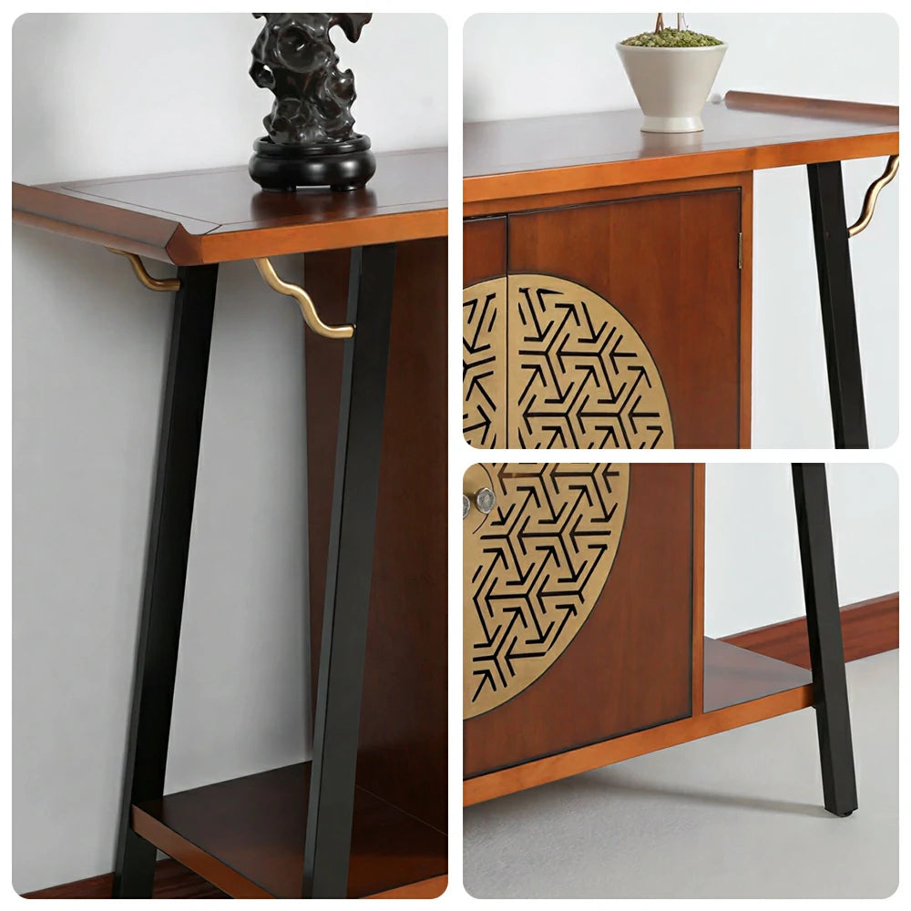 LUXORA Entryway Console Cabinet - Solid Wood Storage Table with Metal Doors - Vintage Wood