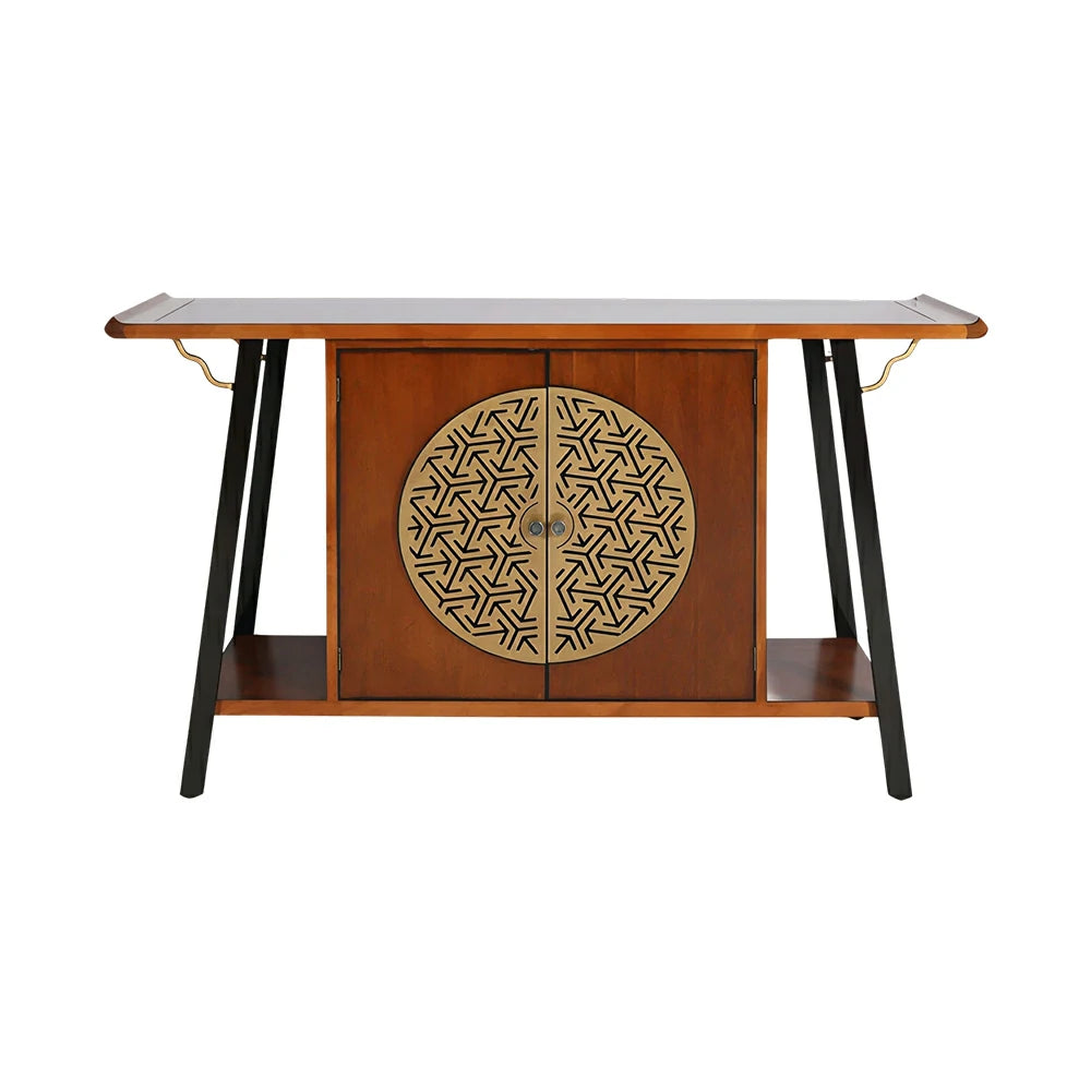 LUXORA Entryway Console Cabinet - Solid Wood Storage Table with Metal Doors - Vintage Wood