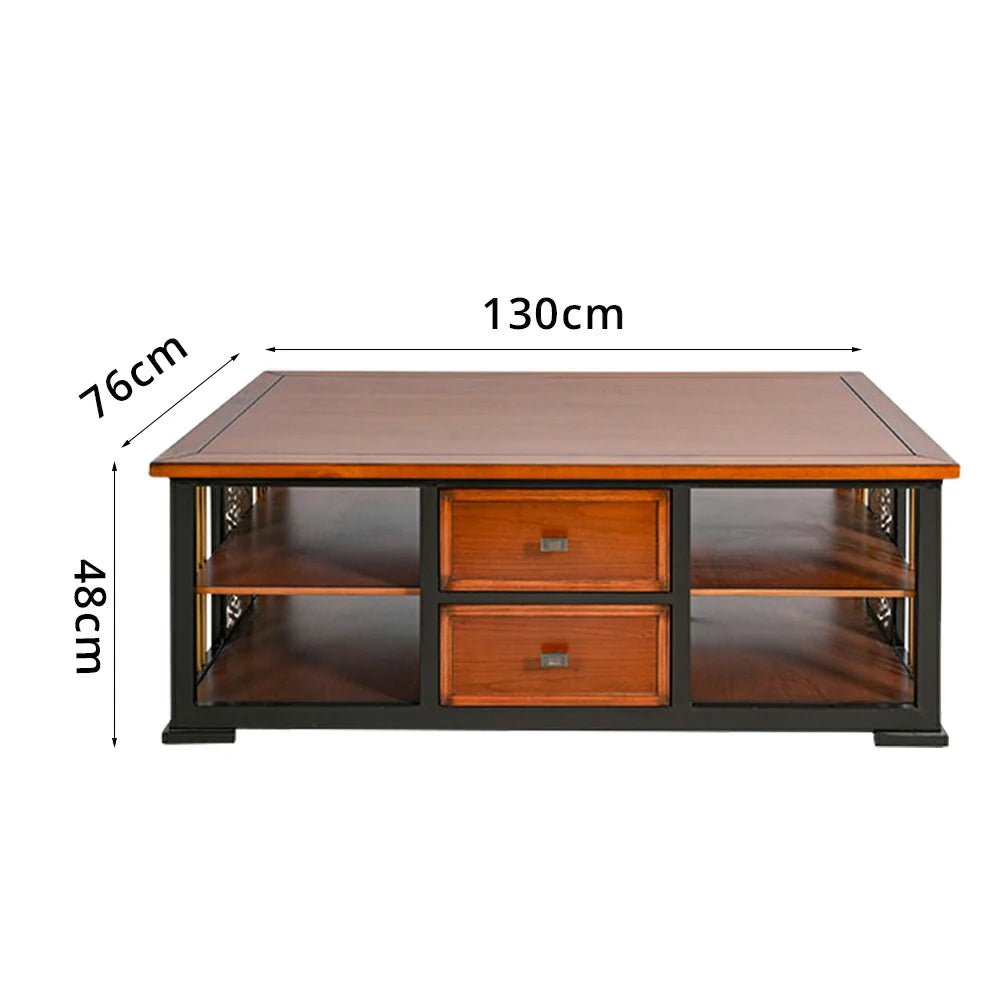 LUXORA Modern Oriental Coffee Table - Storage Tea Table with Dual Drawers & Open Shelf - 130cm Living Room Centre Table - Walnut