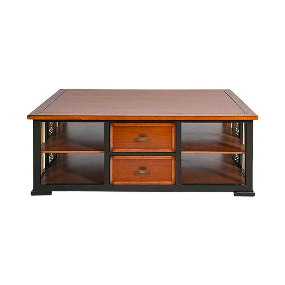 LUXORA Modern Oriental Coffee Table - Storage Tea Table with Dual Drawers & Open Shelf - 130cm Living Room Centre Table - Walnut