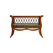 LUXORA American Vintage Sofa Bench - Solid Wood Frame with Metal Scrollwork - 122cm Living Room Lounge Seat - Amber Brown