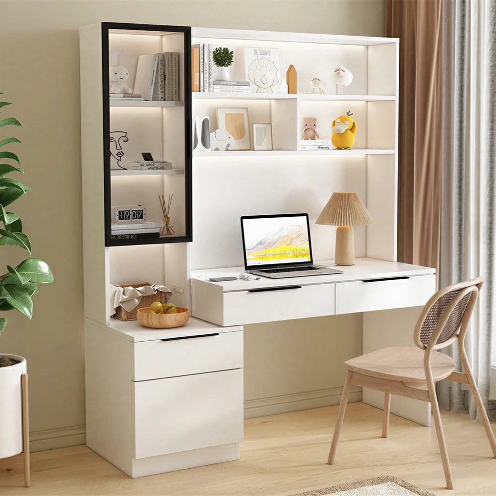 LUXORA 120cm Desk with Bookshelf Storage Cabinet & Drawers for Home Office - Warm White