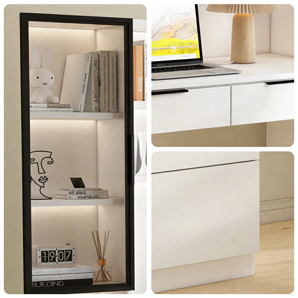 LUXORA 120cm Desk with Bookshelf Storage Cabinet & Drawers for Home Office - Warm White