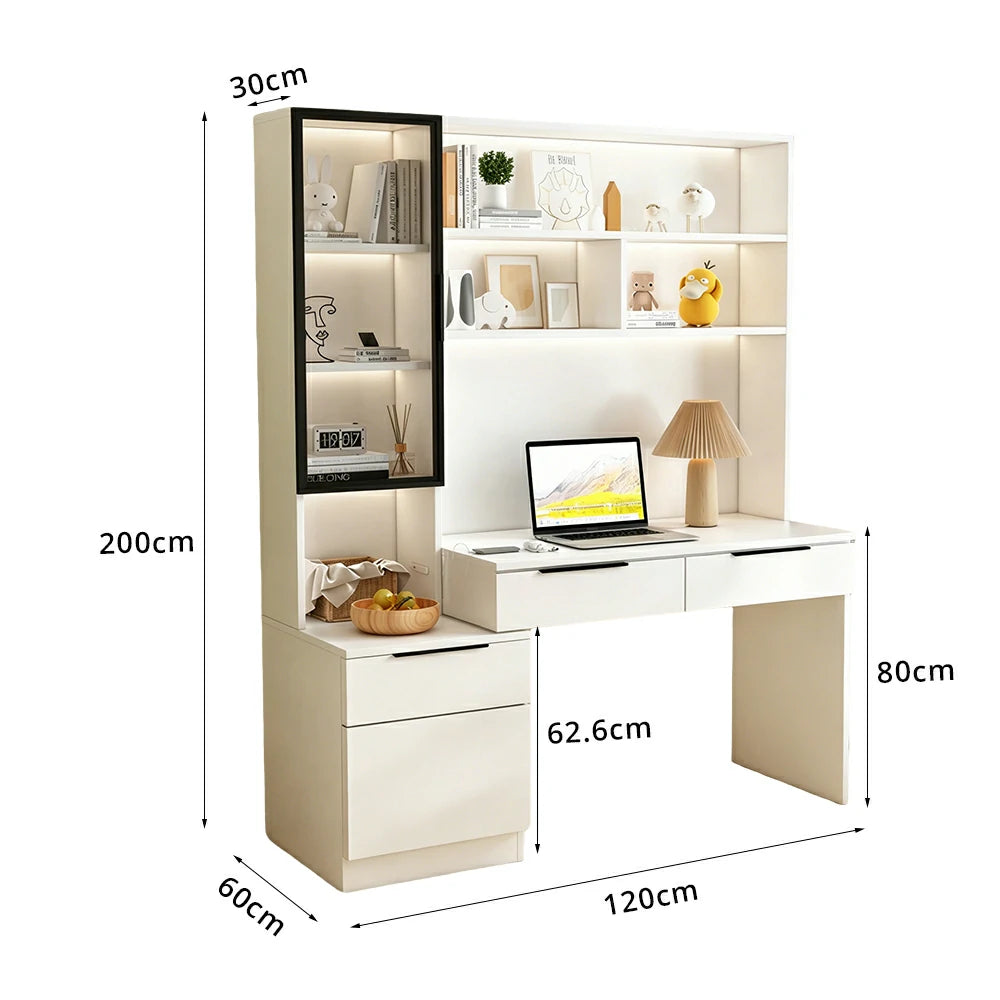 LUXORA 120cm Desk with Bookshelf Storage Cabinet & Drawers for Home Office - Warm White
