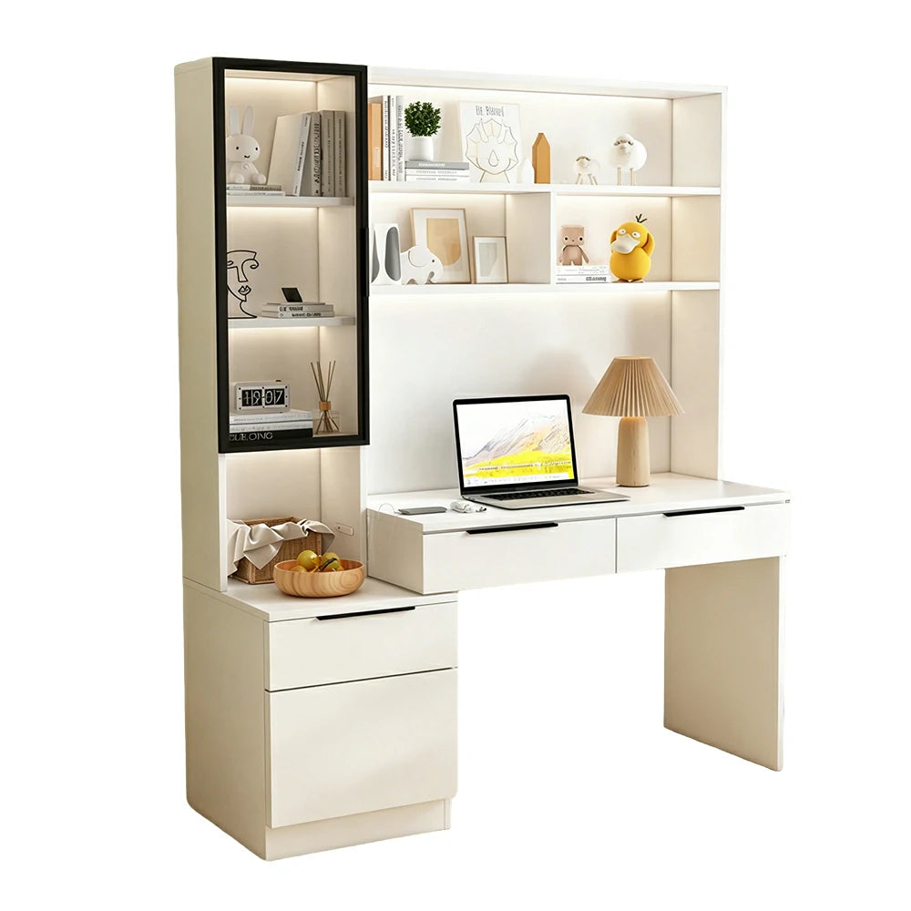 LUXORA 120cm Desk with Bookshelf Storage Cabinet & Drawers for Home Office - Warm White