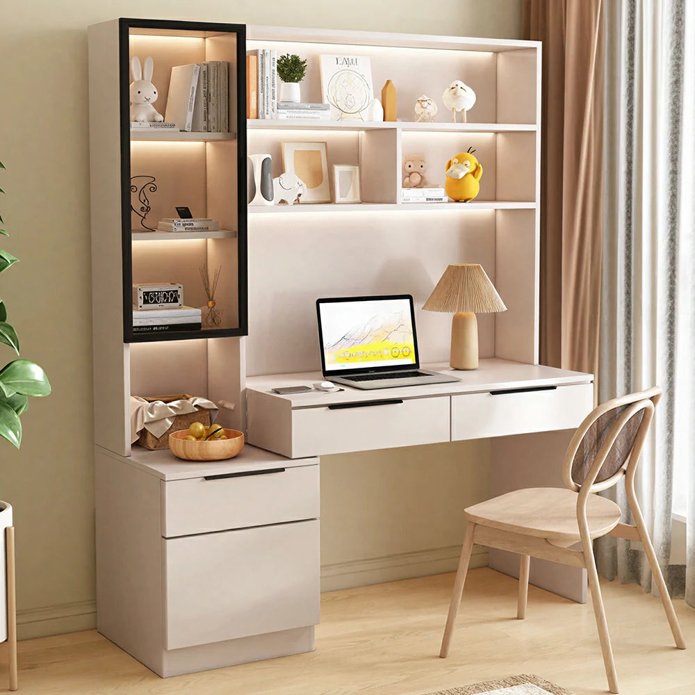 LUXORA 120cm Desk with Bookshelf Storage Cabinet & Drawers for Home Office - Grey