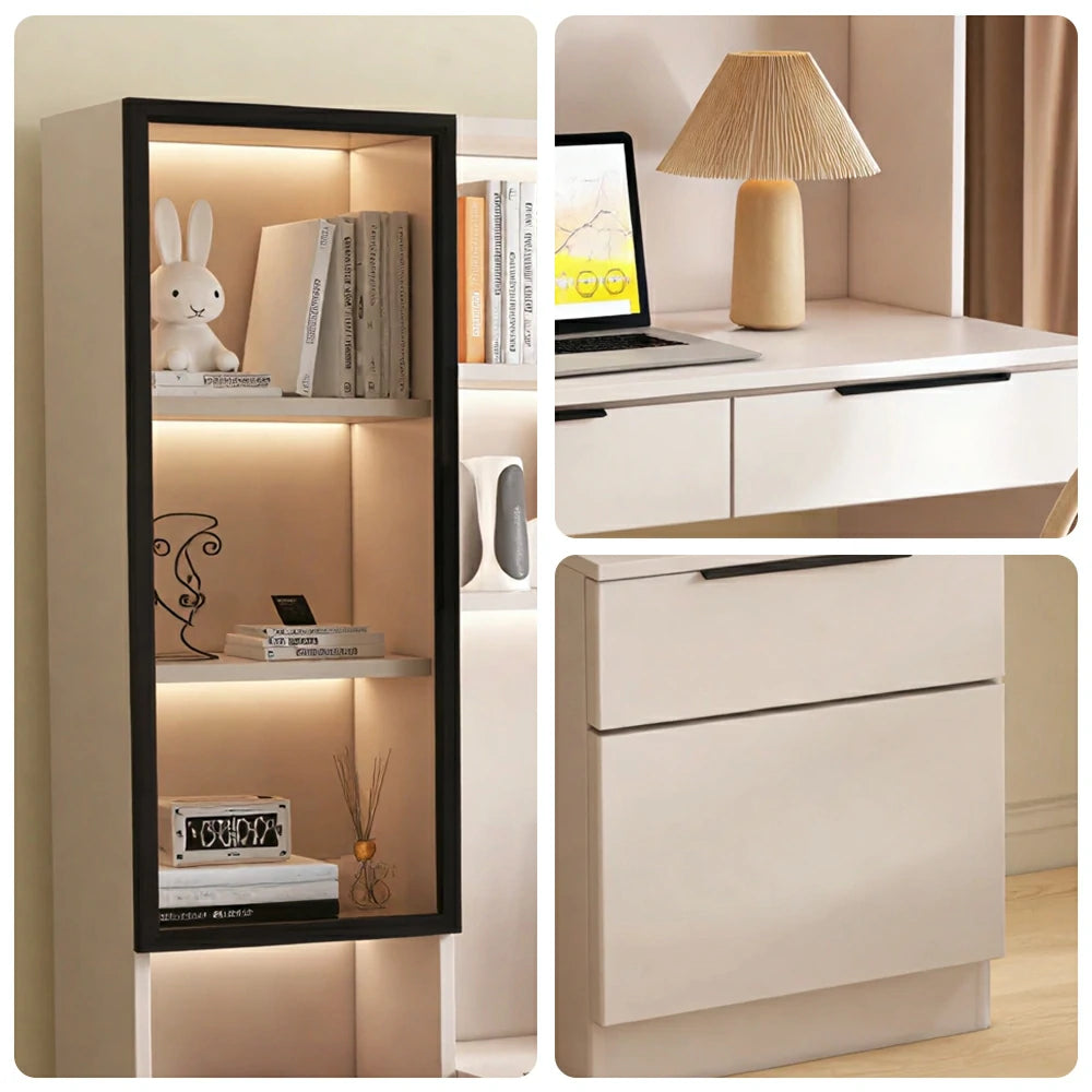 LUXORA 120cm Desk with Bookshelf Storage Cabinet & Drawers for Home Office - Grey