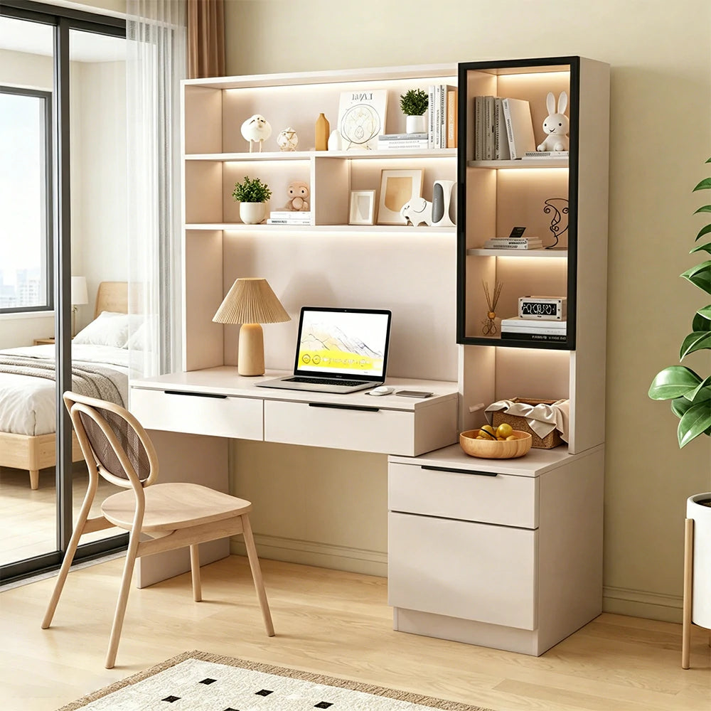 LUXORA 120cm Desk with Bookshelf Storage Cabinet & Drawers for Home Office - Grey