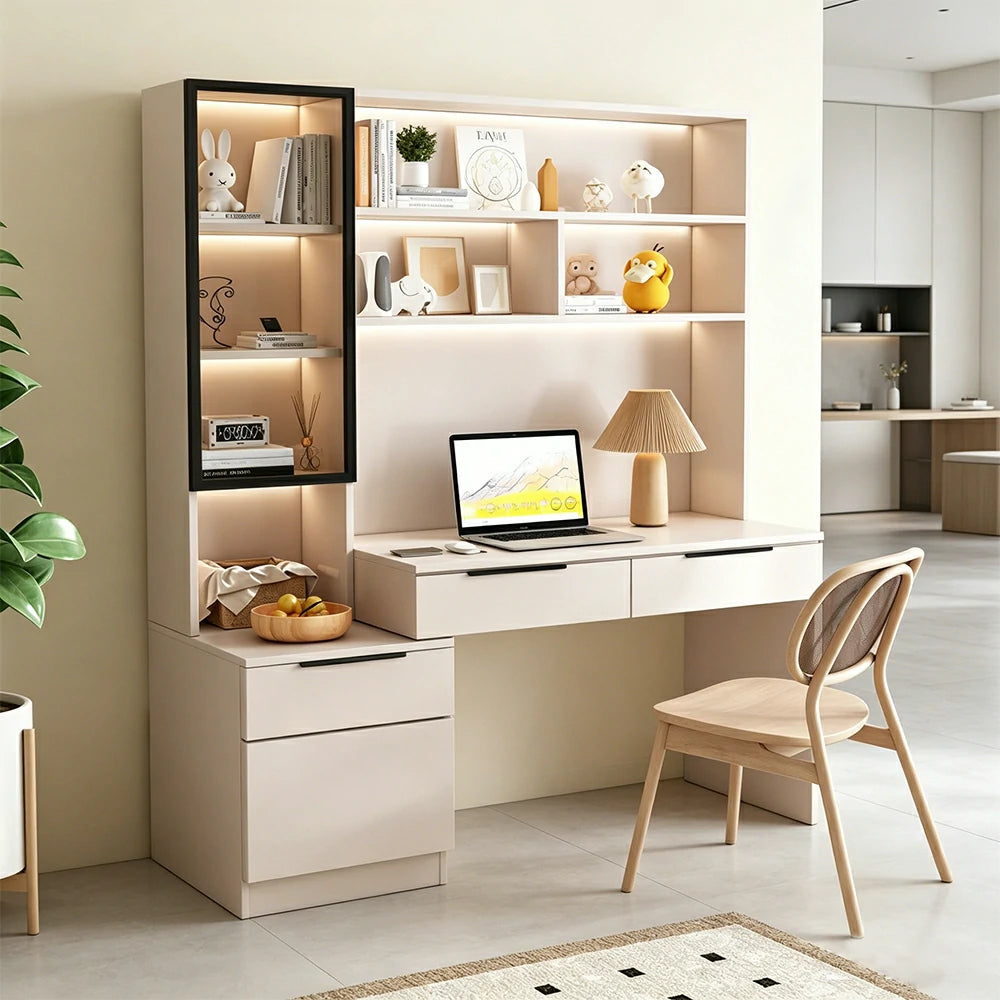 LUXORA 120cm Desk with Bookshelf Storage Cabinet & Drawers for Home Office - Grey
