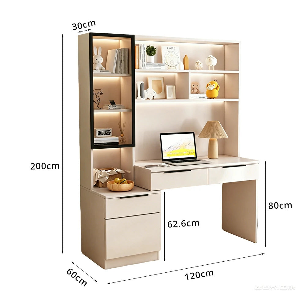 LUXORA 120cm Desk with Bookshelf Storage Cabinet & Drawers for Home Office - Grey
