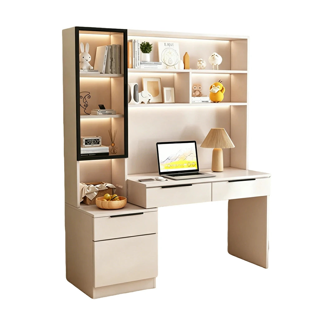 LUXORA 120cm Desk with Bookshelf Storage Cabinet & Drawers for Home Office - Grey