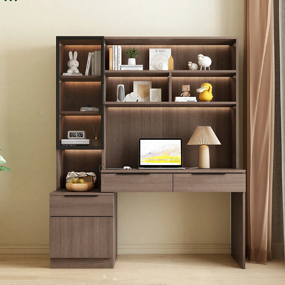 LUXORA 120cm Desk with Bookshelf Storage Cabinet & Drawers for Home Office - Brown