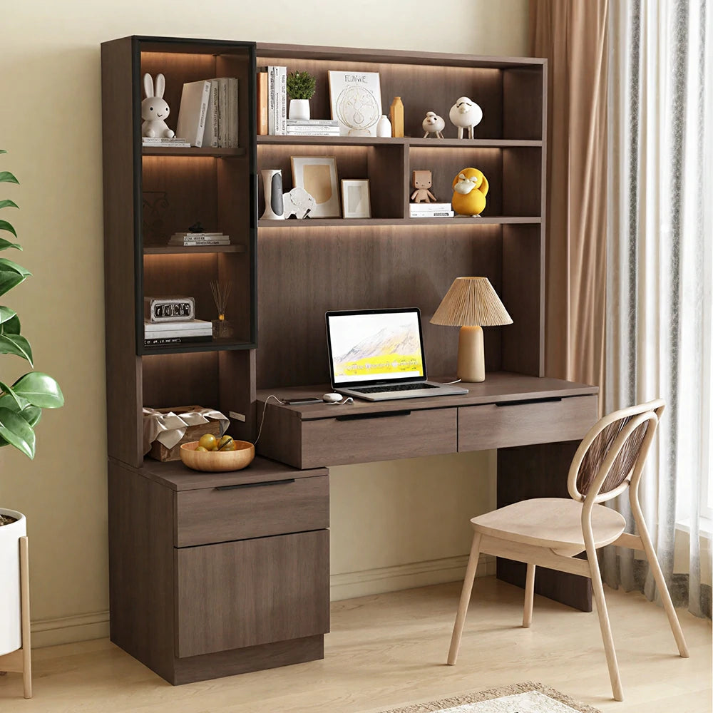 LUXORA 120cm Desk with Bookshelf Storage Cabinet & Drawers for Home Office - Brown