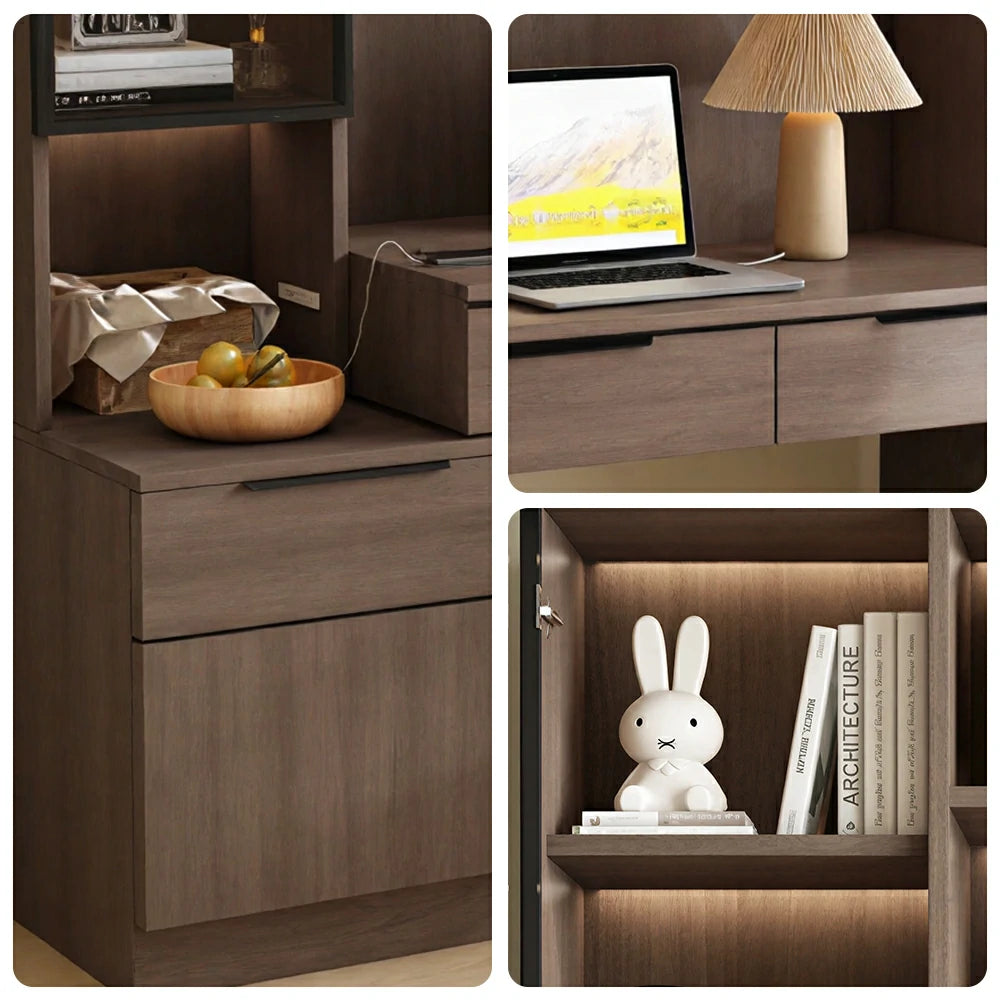 LUXORA 120cm Desk with Bookshelf Storage Cabinet & Drawers for Home Office - Brown