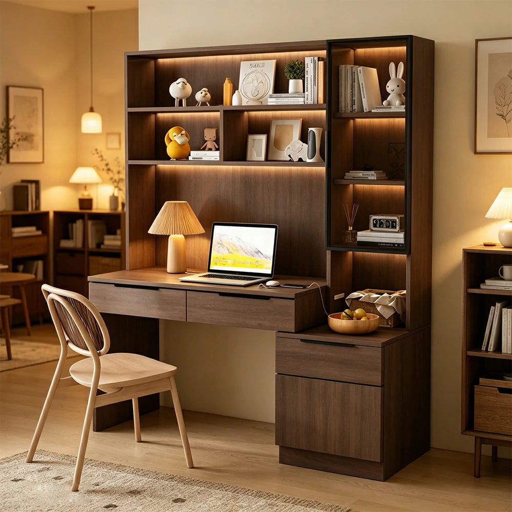 LUXORA 120cm Desk with Bookshelf Storage Cabinet & Drawers for Home Office - Brown