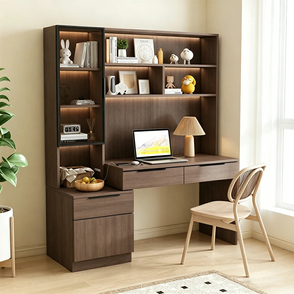 LUXORA 120cm Desk with Bookshelf Storage Cabinet & Drawers for Home Office - Brown