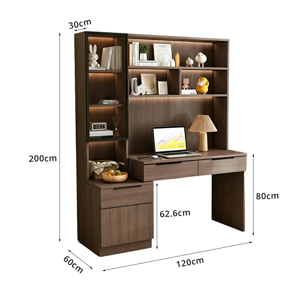 LUXORA 120cm Desk with Bookshelf Storage Cabinet & Drawers for Home Office - Brown