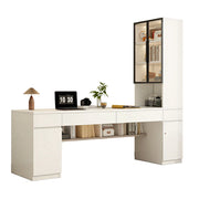 LUXORA 160cm Desk with Right Storage Cabinet & Glass Display Shelves for Home Office - Warm White