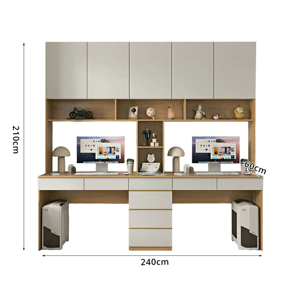LUXORA G Style Desk with Right Bookshelf Storage Cabinet & Drawers for Home Office - Oak White