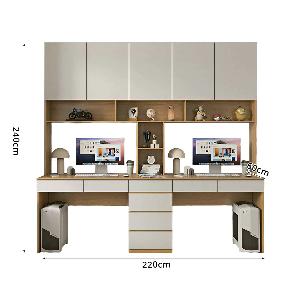 LUXORA G Style Desk with Right Bookshelf Storage Cabinet & Drawers for Home Office - Oak White