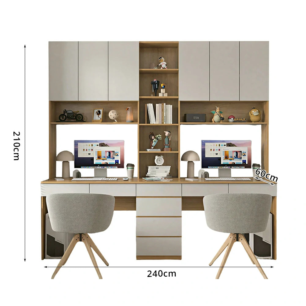 LUXORA J Style Desk with Right Bookshelf Storage Cabinet & Drawers for Home Office - Oak White