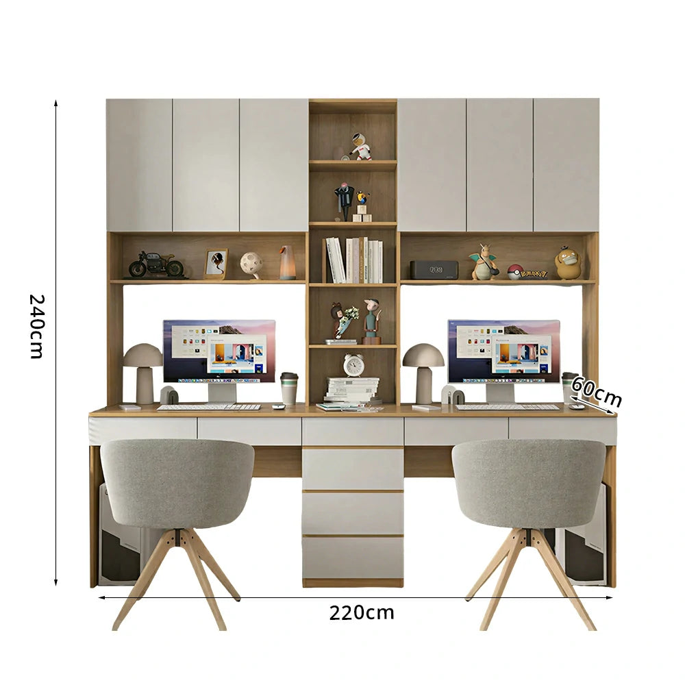 LUXORA J Style Desk with Right Bookshelf Storage Cabinet & Drawers for Home Office - Oak White