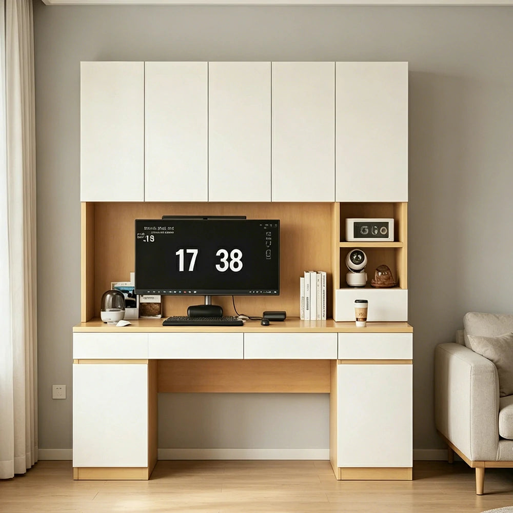 LUXORA Single Study Desk with Bookshelf Storage for Study Bedroom Home Office - Natural Wood