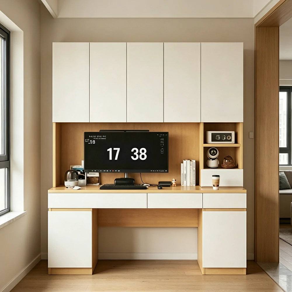 LUXORA Single Study Desk with Bookshelf Storage for Study Bedroom Home Office - Natural Wood