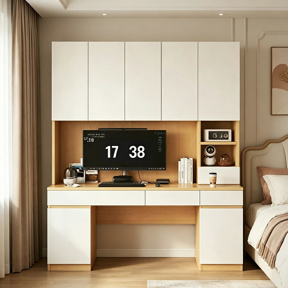 LUXORA Single Study Desk with Bookshelf Storage for Study Bedroom Home Office - Natural Wood