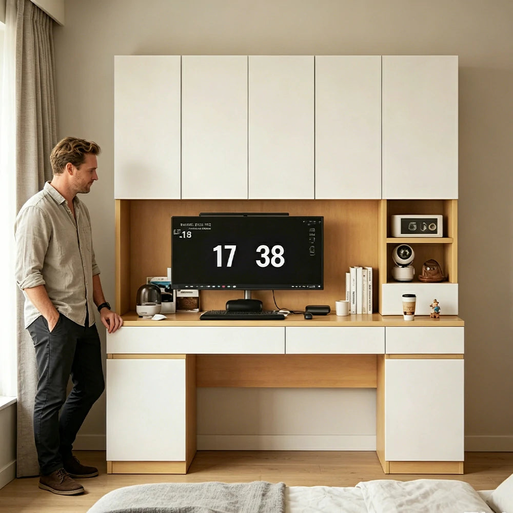 LUXORA Single Study Desk with Bookshelf Storage for Study Bedroom Home Office - Natural Wood