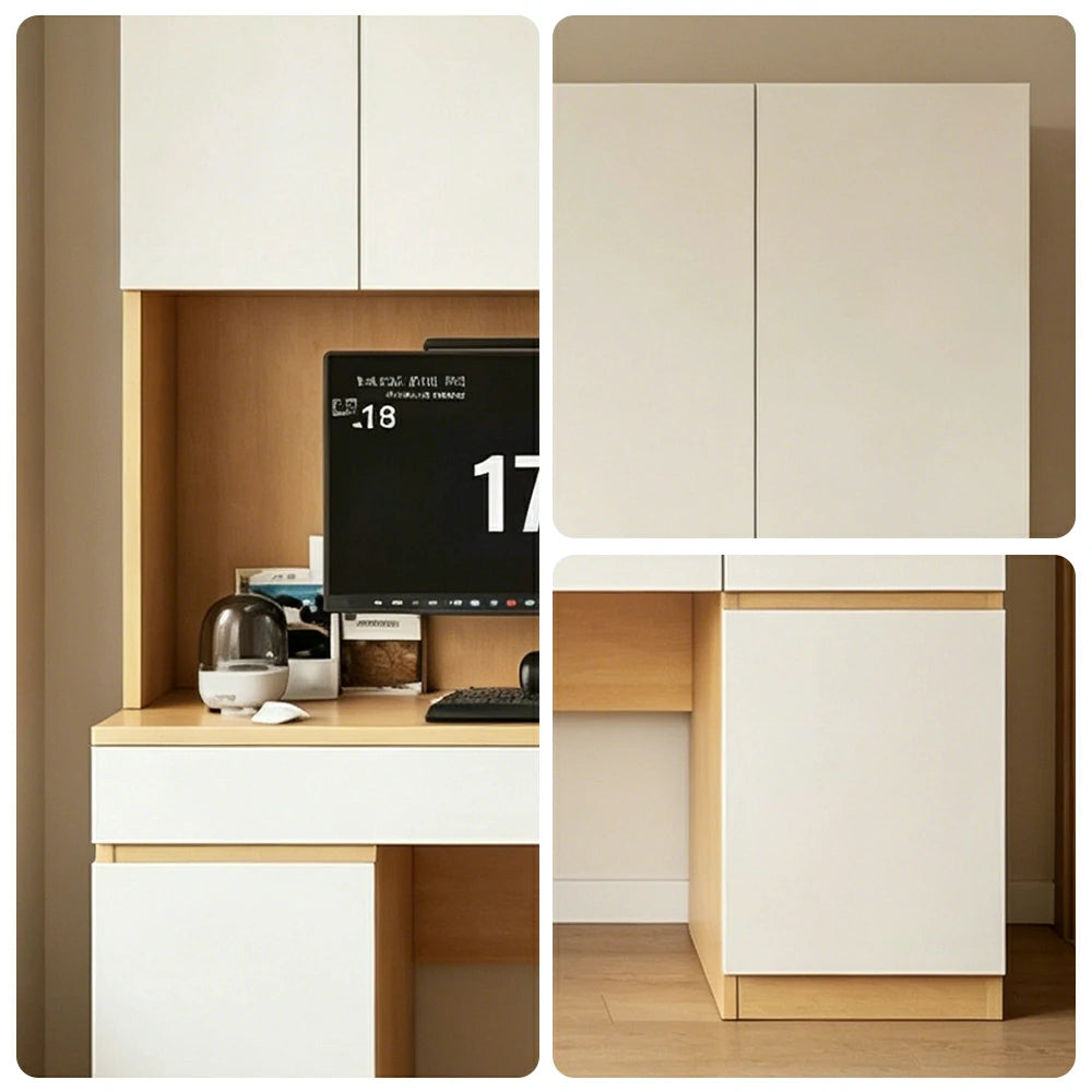 LUXORA Single Study Desk with Bookshelf Storage for Study Bedroom Home Office - Natural Wood